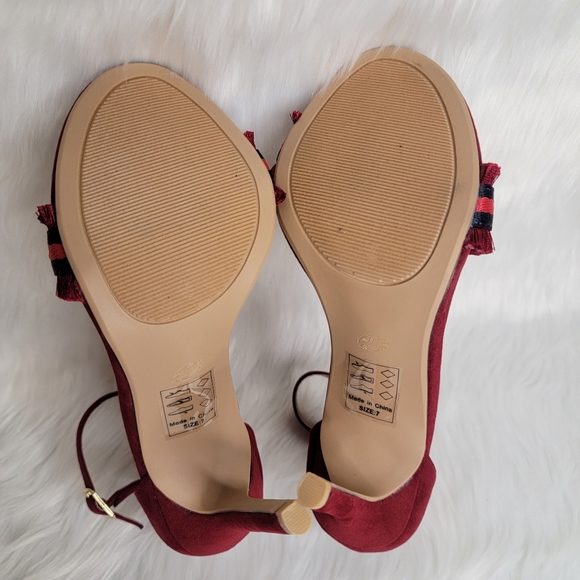 Suede ankle strap heels and rhinestones. - Picture 8 of 9